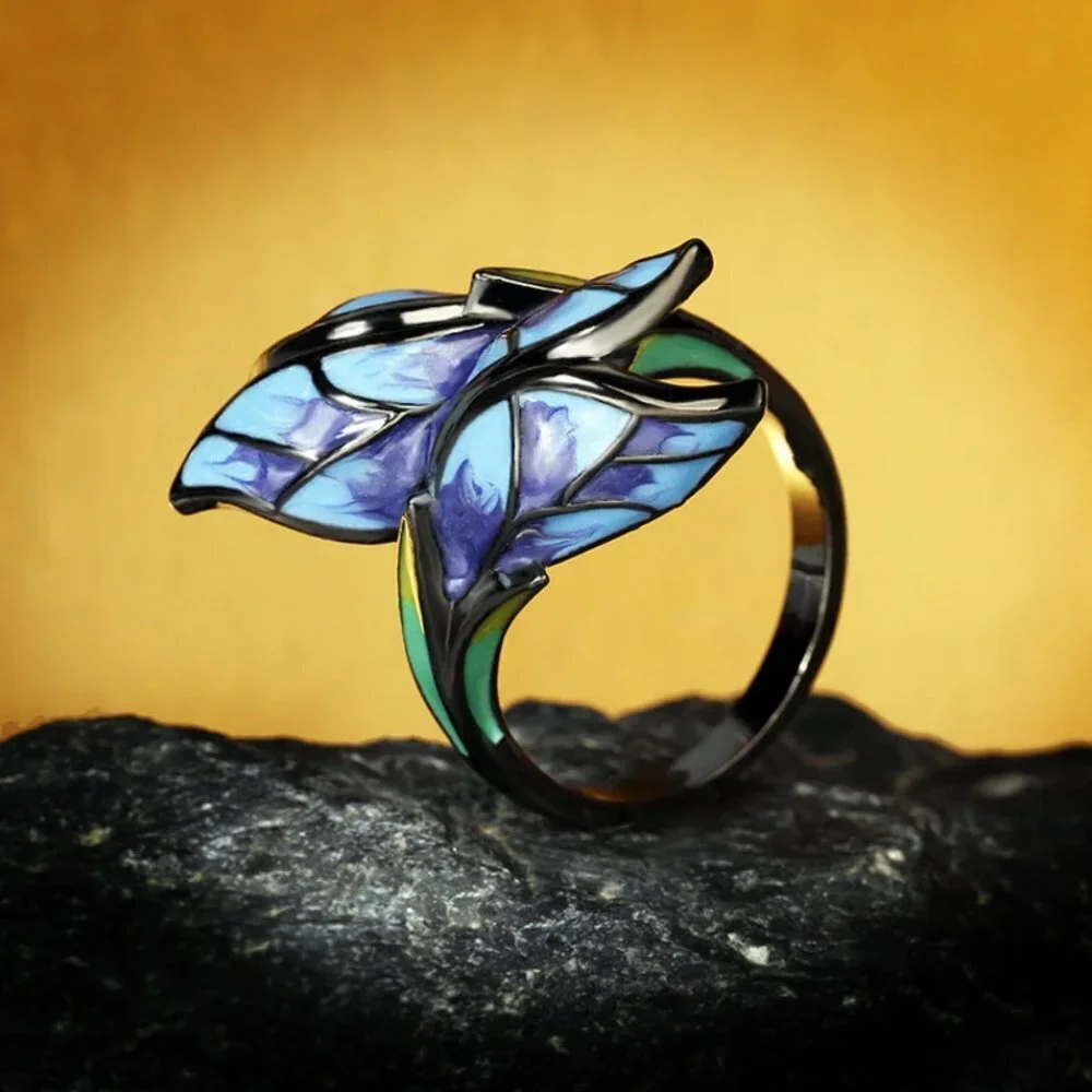 Jewelry ring statement flower nature blue black fashion brand new stylish